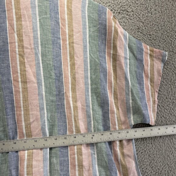 Garnet Hill Top Womens 18  Pink Green Stripes Collared 100% Linen Button Up - Picture 10 of 11
